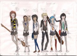 Size: 900x654 | Tagged: safe, artist:ori-jami, applejack, fluttershy, pinkie pie, rainbow dash, rarity, twilight sparkle, human, g4, crossover, cutie mark, harry potter (series), humanized, mane six, natural hair color