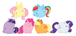 Size: 904x430 | Tagged: safe, artist:leeleemoreau, applejack, fluttershy, pinkie pie, rainbow dash, rarity, twilight sparkle, g4, applefat, chubby, cute, fat, fattershy, mane six, pudgy pie, rainblob dash, raritubby, twilard sparkle