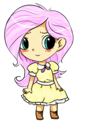 Size: 384x530 | Tagged: safe, artist:melipuffles, fluttershy, human, g4, chibi, clothes, dress, humanized
