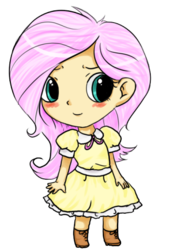 Size: 384x530 | Tagged: safe, artist:melipuffles, fluttershy, human, g4, chibi, clothes, dress, female, humanized, simple background, solo, transparent background