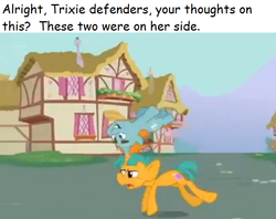 Size: 653x516 | Tagged: safe, edit, edited screencap, screencap, snails, snips, pony, unicorn, g4, magic duel, colt, comic sans, conjoined by horn, duo, fusion, horn, low quality, male, meta, text