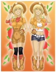 Size: 630x818 | Tagged: safe, artist:zoe-productions, applejack, human, g4, belly button, humanized, midriff