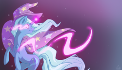 Size: 2443x1403 | Tagged: safe, artist:pon-ee, trixie, pony, unicorn, g4, female, glowing eyes, magic, mare, solo