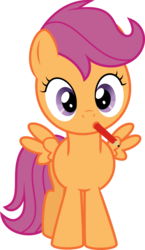 Size: 5919x10240 | Tagged: safe, artist:tryhardbrony, scootaloo, pegasus, pony, g4, absurd resolution, cute, cutealoo, female, filly, foal, mouth hold, pencil, pencil in mouth, simple background, solo, spread wings, transparent background, vector, wings