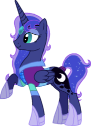 Size: 538x740 | Tagged: safe, artist:starryoak, princess luna, alicorn, pony, g4, alternate universe, ethereal mane, female, hoof shoes, raised hoof, simple background, solo, starry mane, transparent background