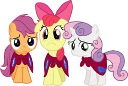 Size: 3348x2255 | Tagged: safe, artist:poofzeedoop, apple bloom, scootaloo, sweetie belle, g4, cape, clothes, cutie mark crusaders, simple background, transparent background, vector