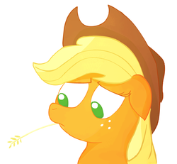 Size: 1280x1185 | Tagged: dead source, safe, artist:danfango, applejack, earth pony, pony, g4, bust, colored pupils, female, floppy ears, mare, portrait, simple background, solo, straw in mouth, white background