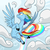 Size: 2000x2000 | Tagged: safe, artist:xenon, rainbow dash, pegasus, pony, g4, alternate design, belly button, cloud, female, flying, mare, rainbow trail, solo, unshorn fetlocks