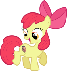 Size: 1816x1952 | Tagged: safe, apple bloom, oc, oc:the living tombstone, earth pony, pony, g4, female, filly, foal, le tombstone face, simple background, transparent background