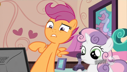 Size: 1280x720 | Tagged: safe, scootaloo, sweetie belle, g4, reaction, reaction image
