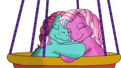 Size: 2500x1400 | Tagged: safe, artist:katarakta4, minty, pinkie pie (g3), earth pony, pony, g3, duo, duo female, eyes closed, female, lesbian, mare, ship:mintypie, shipping, simple background, smiling, transparent background, vector
