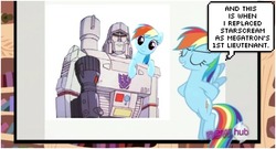 Size: 604x325 | Tagged: safe, rainbow dash, g4, hub logo, megatron, slideshow, transformers