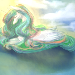 Size: 900x900 | Tagged: safe, artist:aruva-chan, princess celestia, pony, g4, female, prone, solo