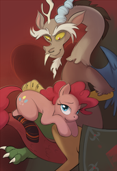 Size: 561x821 | Tagged: safe, artist:ponyparty, discord, pinkie pie, g4, female, male, ship:discopie, shipping, straight