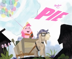 Size: 1500x1227 | Tagged: safe, artist:thisisbobby, cranky doodle donkey, pinkie pie, donkey, earth pony, pony, g4, balloon, carl fredricksen, cart, crossover, glasses, parody, pixar, ponified, russell (up), up