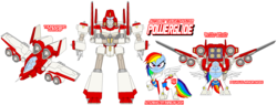 Size: 2321x886 | Tagged: safe, artist:terry, rainbow dash, g4, autobot, bodysuit, crossover, exploitable meme, make it happen, powerglide, transformers