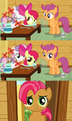 Size: 1280x2160 | Tagged: safe, artist:capnpea, edit, edited screencap, screencap, apple bloom, babs seed, scootaloo, sweetie belle, earth pony, pegasus, pony, unicorn, g4, one bad apple, cannibalism, comic, disembodied head, female, filly, plate