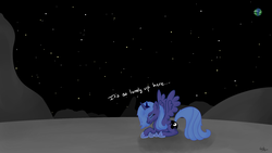 Size: 1920x1080 | Tagged: safe, artist:gratlofatic, princess luna, pony, g4, eyes closed, female, moon, prone, s1 luna, solo