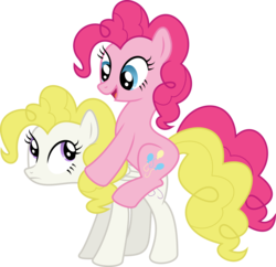 Size: 5559x5380 | Tagged: safe, artist:flutterwry, pinkie pie, surprise, g1, g4, absurd resolution, g1 to g4, generation leap, pinkie pie riding surprise, ponies riding ponies, riding, simple background, transparent background, vector