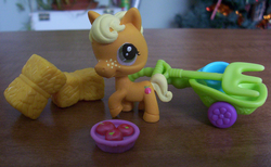 Size: 801x494 | Tagged: safe, artist:truevampiress, applejack, earth pony, pony, g4, customized toy, irl, littlest pet shop, missing accessory, photo, solo, toy