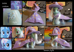 Size: 1494x1046 | Tagged: safe, artist:lemonkylie, trixie, pony, unicorn, g4, brushable, cape, clothes, customized toy, female, hat, irl, mare, photo, solo, toy, trixie's cape, trixie's hat