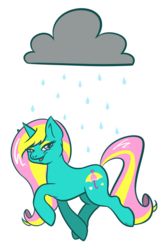 Size: 808x1231 | Tagged: dead source, safe, artist:anzicorn, dewdrop dazzle, pony, unicorn, g4, cloud, female, horn, mare, rain, simple background, solo, transparent background