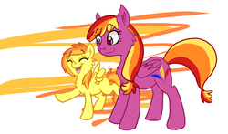 Size: 612x360 | Tagged: safe, artist:cat4lyst, feathermay, spitfire, pegasus, pony, g4, cute, cutefire, duo, female, filly, filly spitfire, foal, hilarious in hindsight, mare, mother, mother and child, mother and daughter, younger