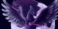 Size: 3000x1500 | Tagged: safe, artist:foxtailpegasus, nightmare moon, princess luna, g4, moon, solo, spread wings, transformation