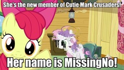 Size: 960x540 | Tagged: safe, edit, edited screencap, editor:eden89, screencap, apple bloom, sweetie belle, missingno, g4, cutie mark crusaders, female, filly, foal, glitch, meme, parody, pokémon, wat