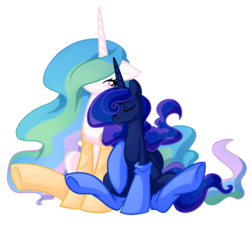 Size: 1300x1200 | Tagged: dead source, safe, artist:rainbowscreen, princess celestia, princess luna, alicorn, pony, g4, clothes, female, mare, royal sisters, siblings, simple background, sisters, sitting, socks, transparent background