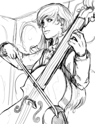 Size: 772x1000 | Tagged: safe, artist:aphexangel, octavia melody, human, g4, cello, female, humanized, monochrome, musical instrument, solo