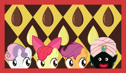 Size: 1000x578 | Tagged: safe, edit, screencap, apple bloom, scootaloo, sweetie belle, g4, one bad apple, dragon ball, dragonball z abridged, mr. popo