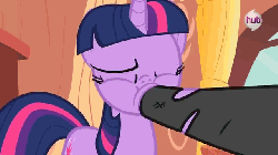 Size: 640x360 | Tagged: safe, screencap, twilight sparkle, g4, it's about time, animated, electricity, female, future twilight, hoof in mouth, hub logo, loop, out of context