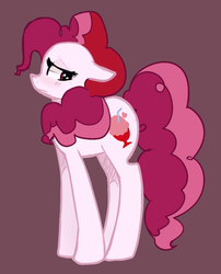 Size: 633x784 | Tagged: safe, artist:flanks (da), plumsweet, earth pony, pony, g4, ears back, female, frown, looking away, pink background, red background, simple background, solo, standing