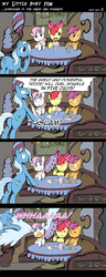 Size: 1000x2616 | Tagged: safe, artist:darkstarchan, apple bloom, scootaloo, sweetie belle, trixie, earth pony, pegasus, pony, unicorn, g4, butt, comic, crying, cutie mark crusaders, drinking straw, female, filly, great and powerful, inconvenient trixie, mare, milkshake, ocular gushers, plot, punctuated for emphasis, sad, spill, spilled drink, the great and powerful countdown, third person, umbrella