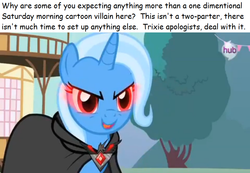 Size: 903x624 | Tagged: safe, trixie, g4, magic duel, comic sans, meta, text