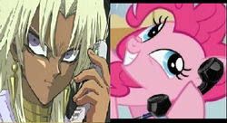 Size: 416x226 | Tagged: safe, pinkie pie, g4, exploitable meme, kedah, marik ishtar, marik sebastian ishtar, meme, phone meme, yu-gi-oh!, yugioh abridged