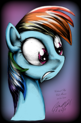 Size: 656x1000 | Tagged: safe, artist:carlotta-guidicelli, rainbow dash, pony, g4, bust, colored, female, frown, gritted teeth, portrait, solo, wide eyes