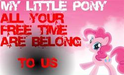 Size: 500x302 | Tagged: safe, pinkie pie, earth pony, pony, g4, all your base are belong to us, brony, female, join the herd, obsession, solo, stock vector, text, welcome to the herd, zero wing