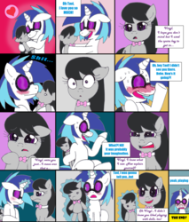 Size: 1024x1201 | Tagged: safe, artist:foxgirlkira, dj pon-3, octavia melody, vinyl scratch, earth pony, pony, unicorn, g4, blushing, comic, doll, female, lesbian, ship:scratchtavia, shipping