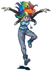 Size: 600x829 | Tagged: safe, artist:theartrix, rainbow dash, human, action pose, clothes, converse, falling, female, humanized, leather jacket, shoes, simple background, solo, transparent, transparent background
