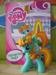 Size: 480x640 | Tagged: safe, artist:twilightberry, firecracker burst, pony, official, collector card, irl, photo, solo, toy