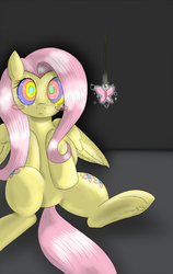 Size: 750x1187 | Tagged: safe, artist:hypno, fluttershy, butterfly, pegasus, pony, g4, female, hooves, hypnosis, mare, sitting, solo