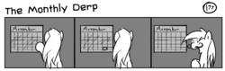 Size: 1280x404 | Tagged: safe, artist:tetrapony, derpy hooves, pegasus, pony, comic:the daily derp, g4, calendar, comic, female, mare, monochrome, moustache, movember, no shave november, solo, the monthly derp