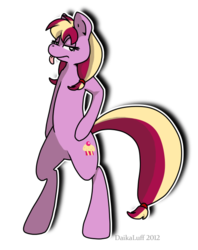 Size: 514x649 | Tagged: safe, artist:daikaluff, sprinkle stripe, pony, g4, bipedal, looking at you, solo, tongue out