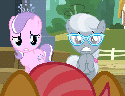 Size: 600x460 | Tagged: safe, screencap, babs seed, diamond tiara, silver spoon, earth pony, pony, g4, one bad apple, animated, cute, diamondbetes, female, filly, foal, gif, glasses