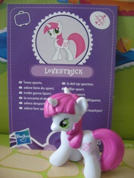 Size: 480x640 | Tagged: safe, artist:twilightberry, lovestruck, pony, unicorn, official, blind bag, blind bag card, blind bag pony, collector card, female, german, irl, mare, mary sue, multilingual packaging, photo, recolor, solo, toy