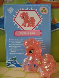Size: 480x640 | Tagged: safe, artist:twilightberry, crimson gala, red gala, pony, g4, official, apple family member, collector card, irl, multilingual packaging, photo, solo, toy