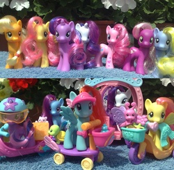 Size: 1024x1000 | Tagged: safe, artist:trunksi, applejack, cheerilee, fluttershy, lily blossom, pinkie pie, rainbow dash, rarity, star swirl, twilight sparkle, g4, brushable, irl, photo, toy