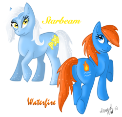 Size: 900x863 | Tagged: safe, artist:saellekstar, starbeam, waterfire, earth pony, pony, g3, g4, duo, female, g3 to g4, generation leap, lidded eyes, mare, simple background, transparent background